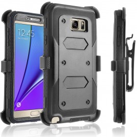 Samsung Galaxy Note 5 Case, [SUPER GUARD] Dual Layer Protection With [Built-in Screen Protector] Holster Locking Belt Clip+Circle(TM) Stylus Touch Screen Pen (Black)